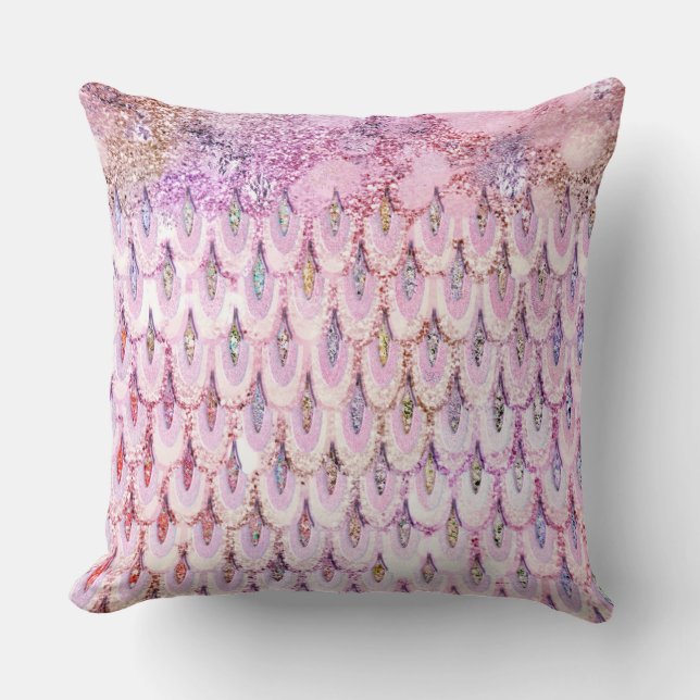 Iridescent roze Glitter Mermaid Fish Scales Kussen (Voorkant)