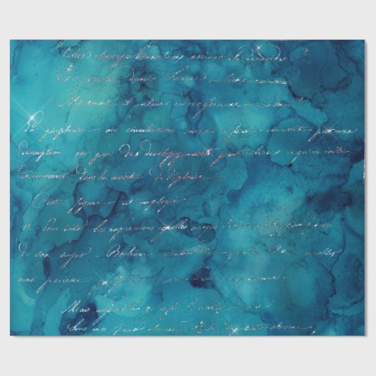 Iridescent Script op Abstract Blauwgroen Cadeaupapier (Vlak)