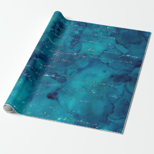 Iridescent Script op Abstract Blauwgroen Cadeaupapier