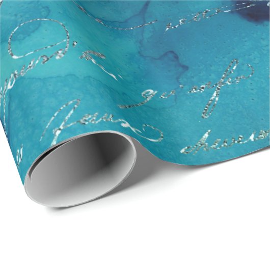 Iridescent Script op Abstract Blauwgroen Cadeaupapier (Rol Hoek)