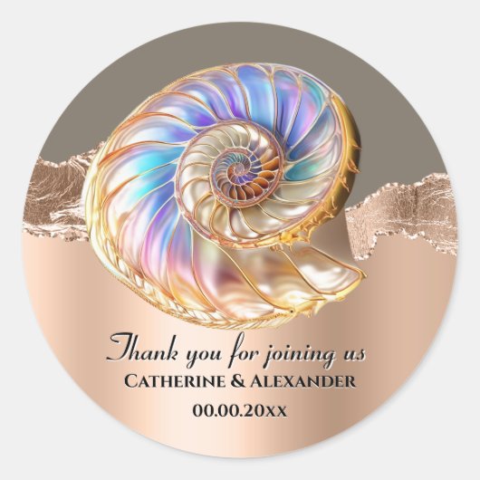 Iridescent Shell Wedding Thank You Sticker (Voorkant)