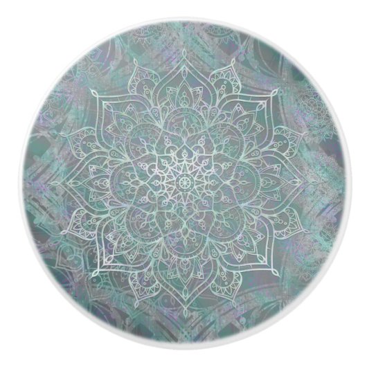 Iridescent Shimmer Mandala Boho Chic Keramische Knop (Voorkant)