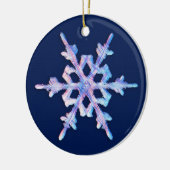 Iridescent Snowflake op donkerblauw Keramisch Ornament (Links)