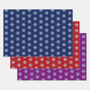 Iridescent Snowflakes op blauw, diep rood en Paars Inpakpapier Vel