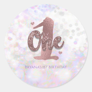 Iridescent Sparkle One 1st Birthday Party Favor Ronde Sticker