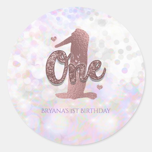 Iridescent Sparkle One 1st Birthday Party Favor Ronde Sticker (Voorkant)