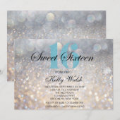 Iridescent Sweet 16 Light Blue Glitter Invitation Kaart (Voorkant / Achterkant)