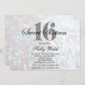 Iridescent Sweet 16 Silver Glitter Invitation Kaart (Voorkant / Achterkant)