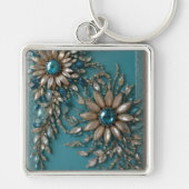 Iridescent teal glass beads keychain (Voorkant)