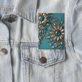 Iridescent teal glass beads rectangle button (Insitu)