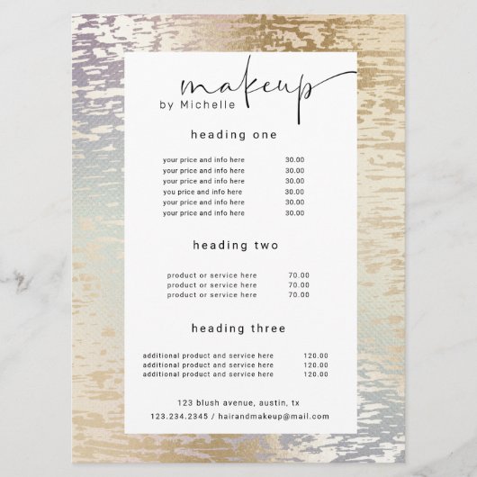 Iridescent Textured Modern Make-up Prijs Kaart (Voorkant)