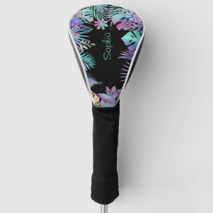 Iridescent Tropical Leaves, DIY Blauwgroen Name, B Golfheadcover
