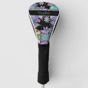 Iridescent Tropical Leaves, DIY Blauwgroen Name, B Golfheadcover
