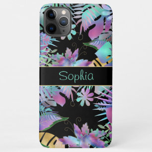 Iridescent Tropical Leaves, DIY Blauwgroen Name, B iPhone 11Pro Max Hoesje