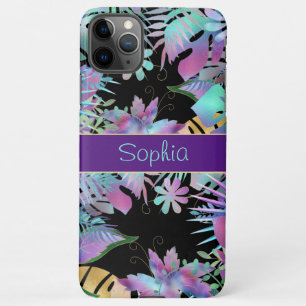 Iridescent Tropical Leaves, DIY Blauwgroen Name, V iPhone 11Pro Max Hoesje