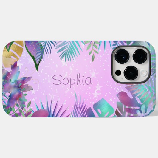 Iridescent Tropische Bladeren, noem witte sterren, Case-Mate iPhone Case (Achterkant (horizontaal))