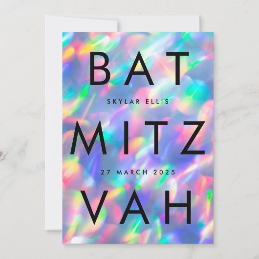 Iridescent Ultra Modern bat mitswa QR CODE RSVP Kaart (Voorkant)
