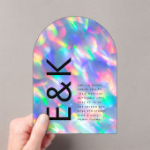 Iridescent Ultra Modern Monogram Weddenschap Acryl Uitnodigingen (Insitu (Draagbaar))