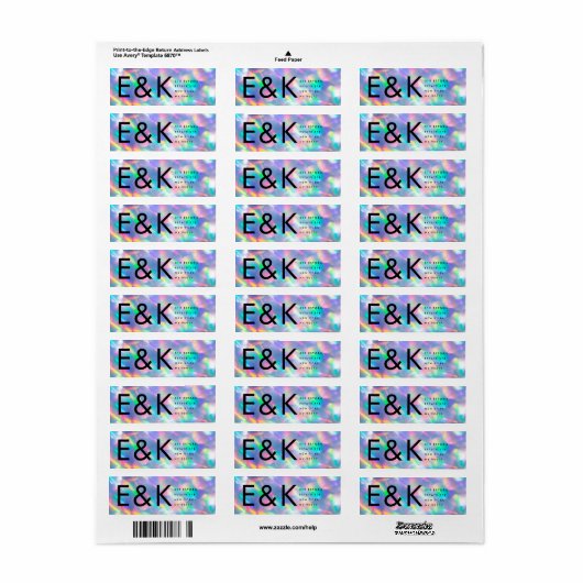 Iridescent Ultra Modern Monogram Weddenschap Etiket (Full Sheet)
