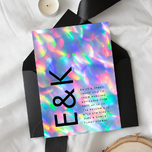 Iridescent Ultra Modern Monogram Weddenschap Kaart