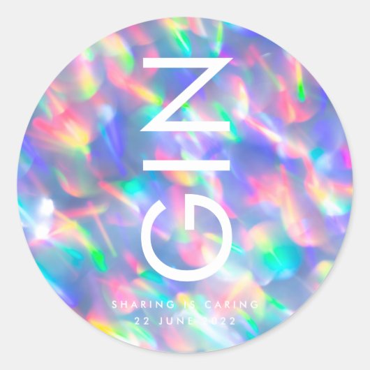 Iridescent Ultra Modern Monogram Weddenschap Ronde Sticker (Voorkant)