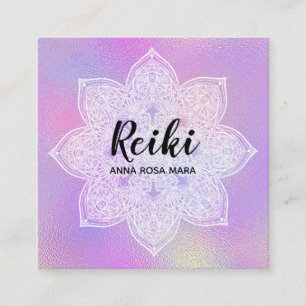 *~* Iridescent White Mandala Pastel Lavender Vierkante Visitekaartje