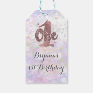 Iridescent White Sparkle Glam 1st Birthday Favor Cadeaulabel