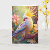 Iridescent Wing Cockatiel Fantasy Bird Kaart (Gele Bloem)