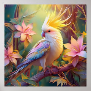 Iridescent Wing Cockatiel Fantasy Bird Poster