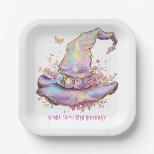 Iridescent Witch Hat Birthday Papieren Bordje (Voorkant)