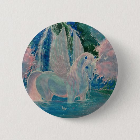 "Iridescent World" Winged Unicorn Badge / Button (Voorkant)