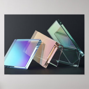 Iridescente glazen platen geometrische sculptuur w poster