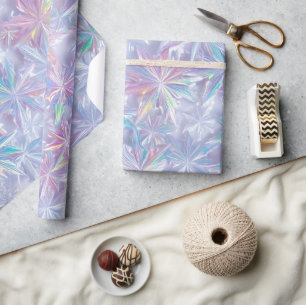 Iridescente glinsterende sneeuwvlokkenpatroon cadeaupapier