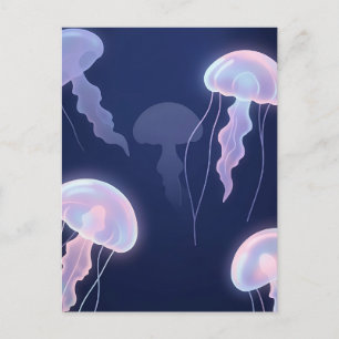 Iridescente gloeiende kwal diepblauw roze briefkaart