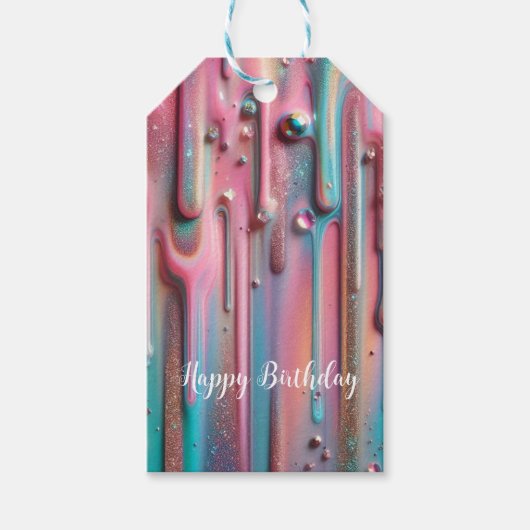 Iridescente holografische druppel cadeaubijlage cadeaulabel (Voorkant)