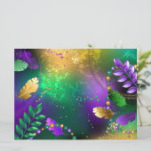 Iridescente mardi gras achtergrond met kralen save the date (Staand voorkant)