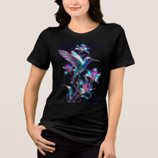 Iridescente Neon Kolibrie Kristal Bloemen Tri-Blend Shirt