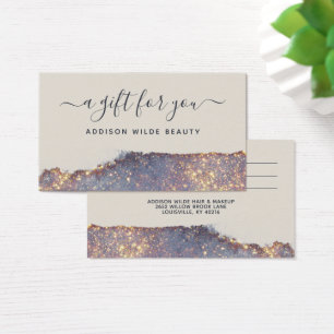 Iridescente Paarse Gouden Glam Glitter Cadeaubon Visitekaartje