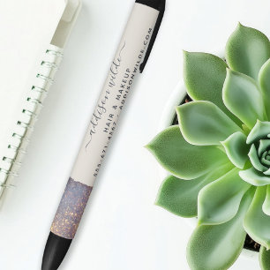 Iridescente Paarse Gouden Glam Glitter Moderne Sal Zwarte Inkt Pen
