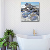 Iridescente schelpen Zeesterren Drijfhout Witte Za Poster