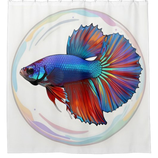 Iridescente Stroom – Betta Vissen Kunst Douchegord Douchegordijn (Voorkant)