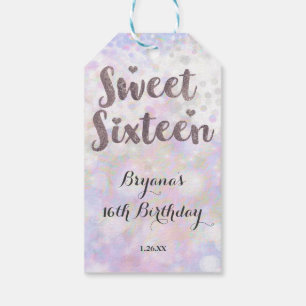 Iridescente witte glans glamour Sweet 16 verjaarda Cadeaulabel