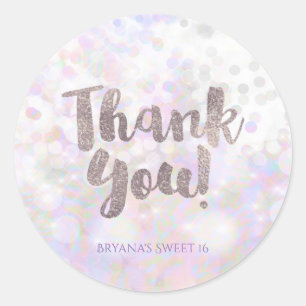 Iridescente Witte Glitter Glam Feest Favor Ronde Sticker
