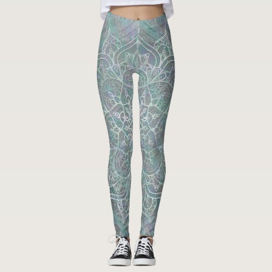 Iridiscerende Glans Mandala Boho Chic Leggings (Voorkant)