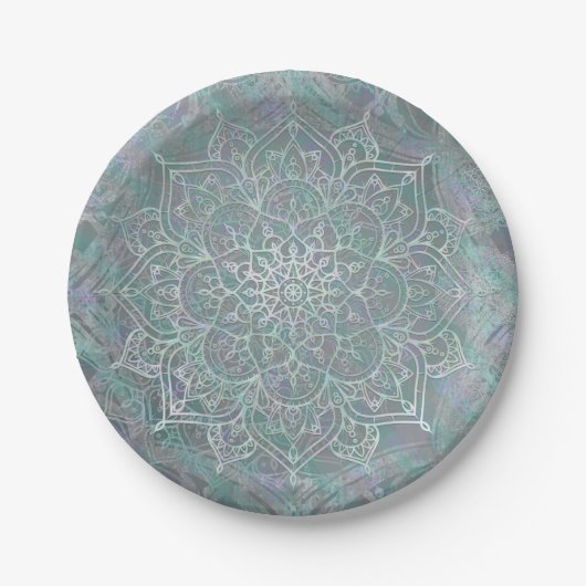Iridiscerende Glans Mandala Boho Chic Papieren Bordje (Voorkant)