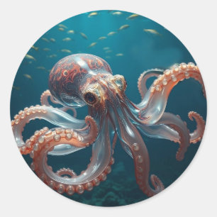 Iridiscerende Glas Octopus Kunst Diepzee Fantasi Ronde Sticker