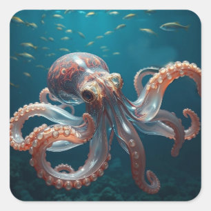 Iridiscerende Glas Octopus Kunst Diepzee Fantasi Vierkante Sticker