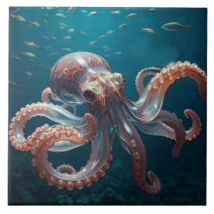 Iridiscerende Glas Octopus Kunst Diepzeeleven Tegeltje