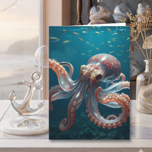 Iridiscerende Glas Octopus Kunst Opa's Verjaarda Kaart