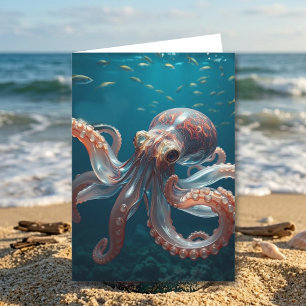 Iridiscerende Glas Octopus Kunst Verjaardag van Kaart
